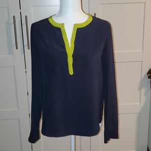 DVF Maisy Navy Blue/lime green blouse